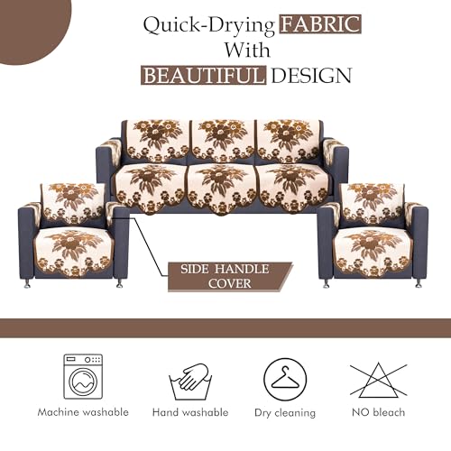 Image of Kuber Industries (Set of 16) Stylish & Durable Cotton Sofa Covers 5 Seater with Arms | Washable Sofa Protector & Slipcover for Living Room & Office | Painting Print- Cream & Brown