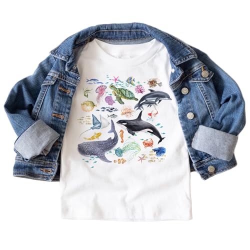 Under The Sea Creatures Toddler Shirt - Ocean Animals T-Shirt For Kids - Natural Toddler & Youth Graphic Tee