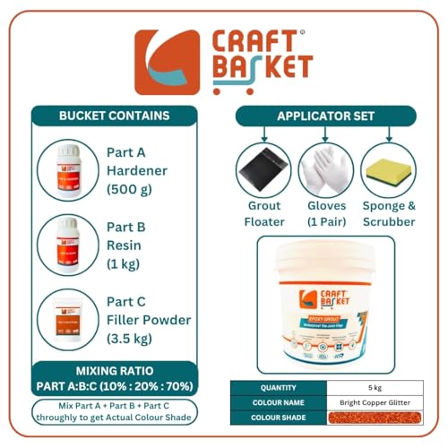 Image of LUXURY BRIGHT GOLD /SILVER /COPPER Glitter Epoxy Grout for Tiles, Waterproof, Tiles Gap Filler (Bright Copper Glitter, 5 kg)