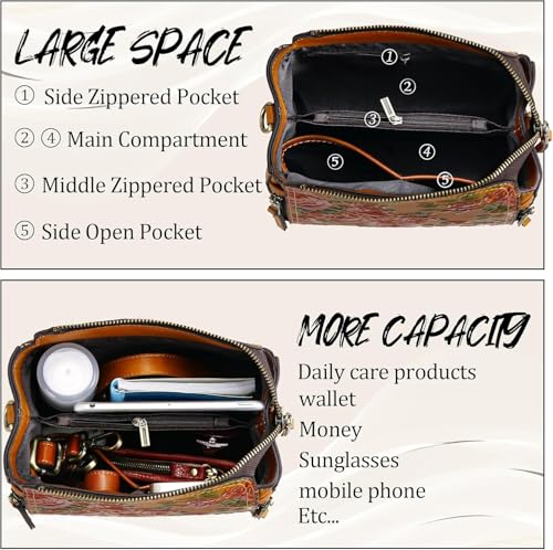 Sac besace vintage marron pour femme active avec bandoulière et organiseur - 6