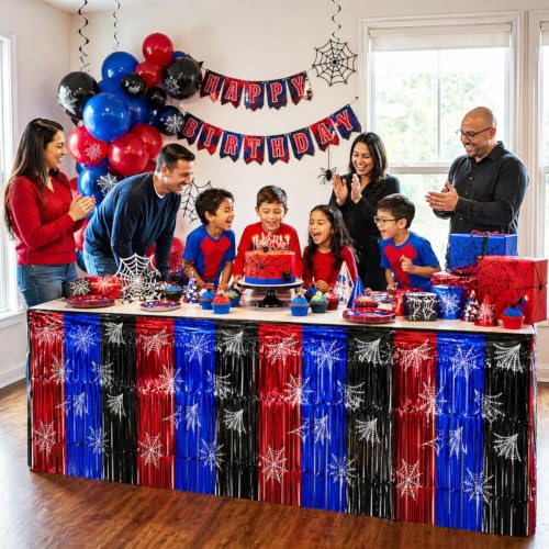Red Black Blue Foil Fringe Table Skirt Birthday Party Decorations, 2 PCS by PaYoLorn - Used condition - Image 3