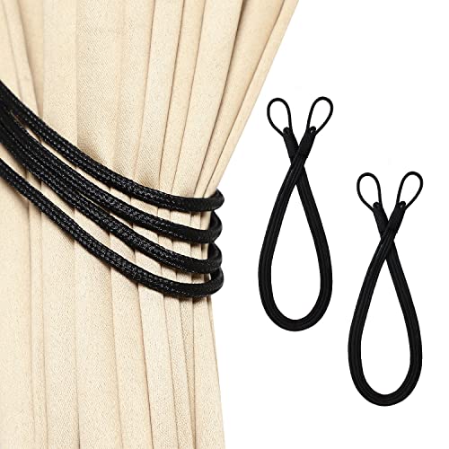 MALOINTEX Cortina de 4 hebras de cuerda para cortinas, hecha a mano, de poliéster, 4 hebras, de cuerda de cuerda – Negro (2 unidades)