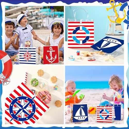Image of Teenyyou 24 Pcs Nautical Clear Gift Bags with Handles Cruise Party Favors PVC Goodie Treat Candy Tote Plastic Gift Bags for Sailing Theme Birthday Party Supplies