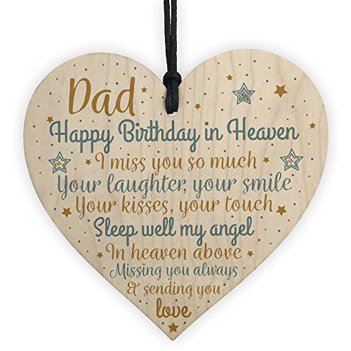 RED OCEAN DAD Angel Daddy Father Birthday Memorial Plaque Wooden Heart Grave Side Tribute Rememberance Gift
