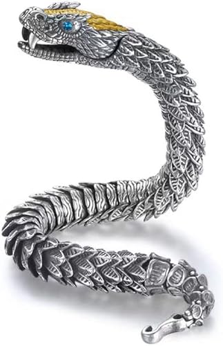 Pulsera de cadena de serpiente, lujoso estilo de metal antiguo, cobre del zodiaco, serpiente del zodiaco, cierre de gancho, hip hop para hombres y