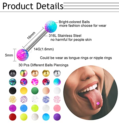 30-200Pcs 14G Surgical Steel Tongue Rings for Women Stainless Steel Nipple Rings Barbell Body Piercing3