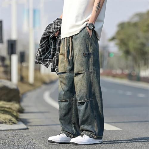 Men Spring Wide Leg Washing Jean Loose Street Trousers Neutral Solid Color Thin Cargo Pants2