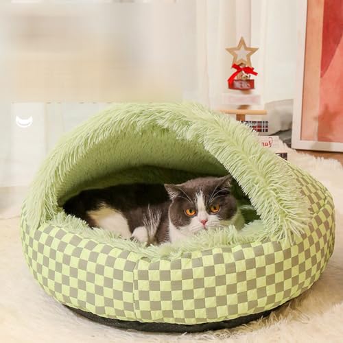ペットドーム 貝殻型 チェック柄 ペットベッド 猫 ハウス 犬 保温防寒 ペット用品 暖かい ソフト おしゃれ 可愛い ドーム型 洗える 超吸収 多機能 2way 休憩所 通年 室内用 昼寝 小型犬用 M:直径50CM