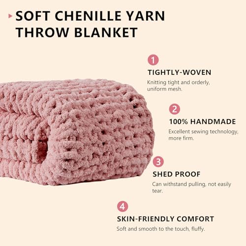 Image of L'AGRATY Chunky Knit Throw Blanket for Couch, 60 x 80 Inches, Rose Pink