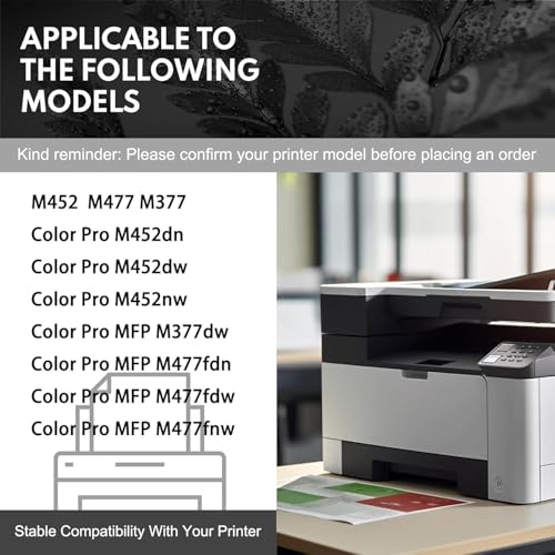 Image of 410A Toner Cartridges 4 Pack High Yield M477fnw M452dn M477fdw | Replacement for HP 410A 410X Use with HP Color Pro MFP M477fnw M477fdw M477fdn M452dn M452dw M452nw Printer (with Chip -BCYM)