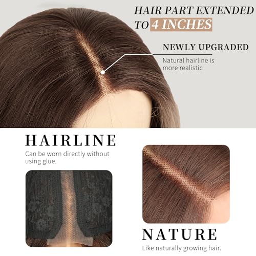 Image of AISI HAIR Ombre Dirty Blonde Wig for Women, Long Wavy Lace Hairline Middle Part Synthetic Wig for Daily Party-26 Inch