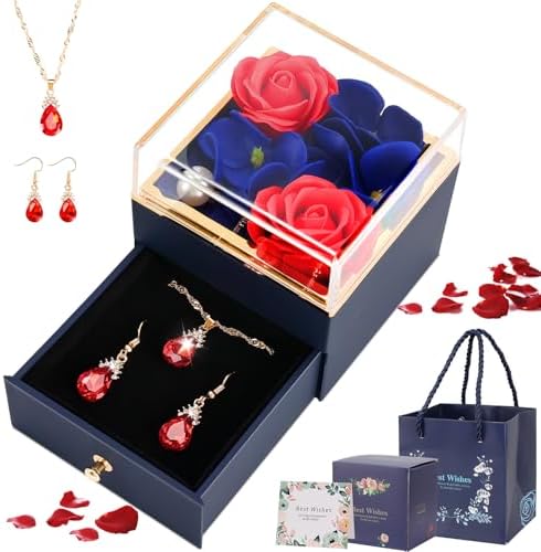 Caixa Rotativa Rosa Eterna, Presente Mulher, com Colar E Brincos ...