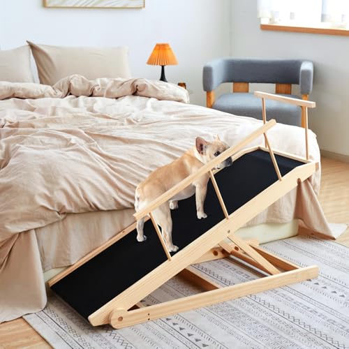 Hunderampe für Bett und Couch, 5 Stufen verstellbare Haustierrampe für kleine bis große Hunde (Holz, 115)