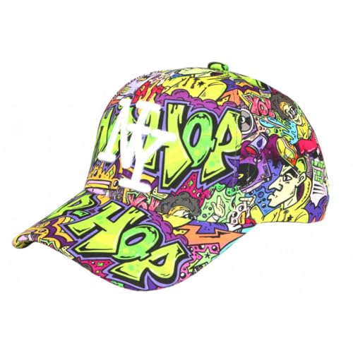 Casquette NY Enfant Graffiti Street Vert Fluo Violet Hip Hop Urban Style 7 à 12 Ans - Taille Unique - Vert