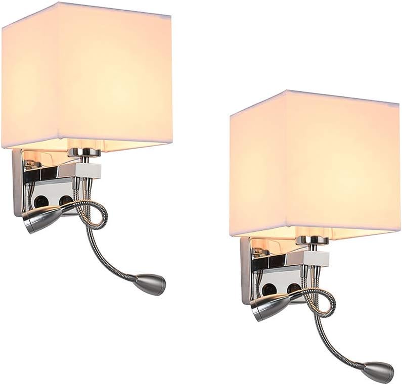 LED Wall Mounted Reading Light - Warm White Surface Mounted Fixture with Switch, Set of 2 Indoor Lighting (White Set of