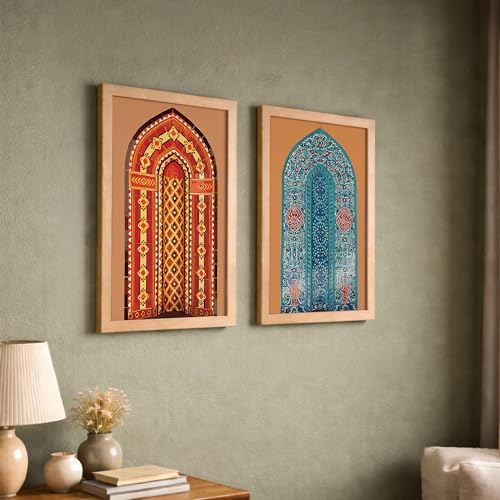 Image of NoWorries Traditional art Set of 2 Wall Frames /Paintings for Wall decoration Home and Cafe Decor - Madhubani art Wall Framed Posters - Frames for dining room (Theme-traditional) (Synthetic Wood frame) (Leminated 300 GSM Pigment Digital Print) (framed, Multicolur) Set of 2