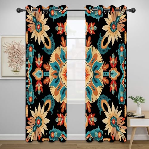 Rideau floral mandala marine bleu H215xL100 cm isolant - 5