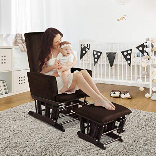 Costzon Baby Glider And Ottoman Cushion Set, Wood Baby Rocker Nursery Furniture For Napping, Nursing, Reading, Upholstered Hoop Glider & Ottoman Comfort Nursery Chair W/Padded Armrests (Brown) #TOP3