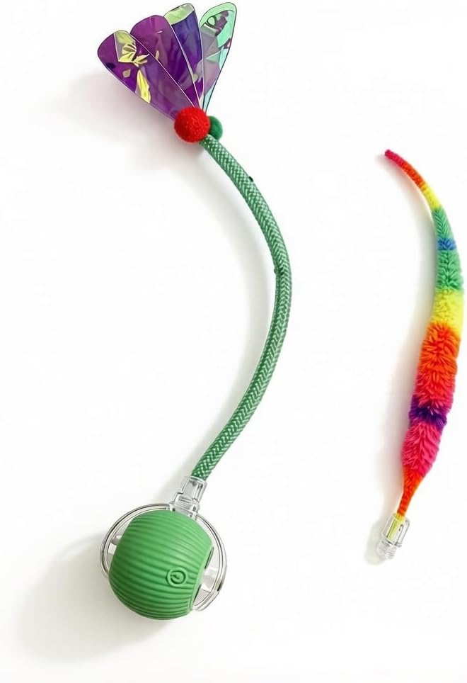 Interactive Dog Cat Toy Ball, Upgraded Rechargable Rolling Pet Ball with 2 Tails, Smart Automatic Moving Toy for Bored Indoor Kitty Puppy -Green