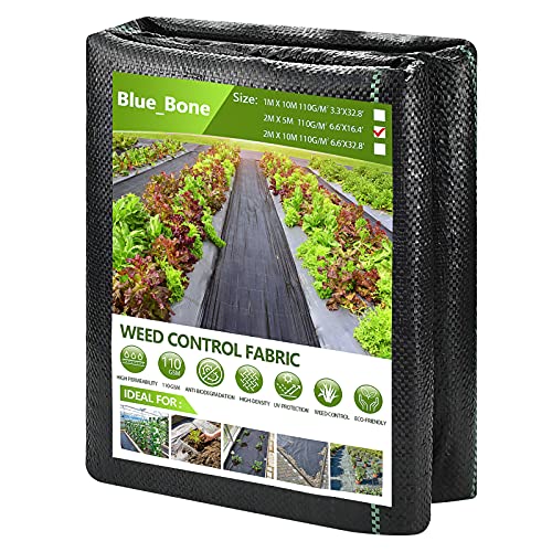 Weed Control Fabric Weed Barrier Membrane Woven 2m x 5m Black Sheet 100 GSM UV and Tear Resistant Heavy Duty for Garden Landscape Ground Cover (2m x 5m)