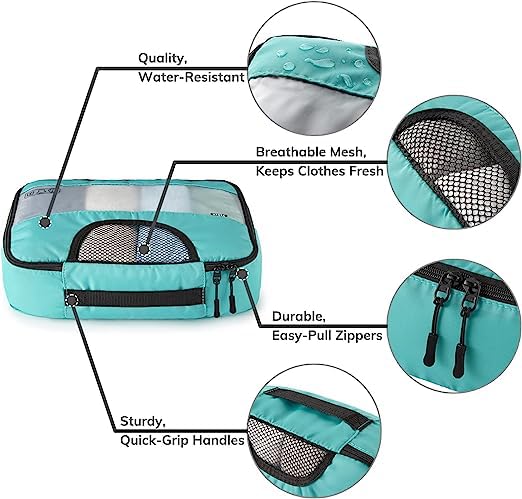 Image of Lyrovo Travel Organizer Packing Cubes - 6 Pcs Bags Set for Clothing Accessories Organiser Polyester (Blue)