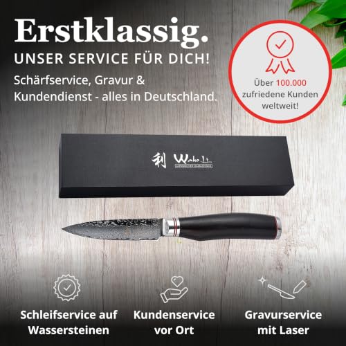 Foto von Wakoli EBO Officemesser 9 cm Klinge aus 67 Lagen Damaststahl mit VG10-Kern