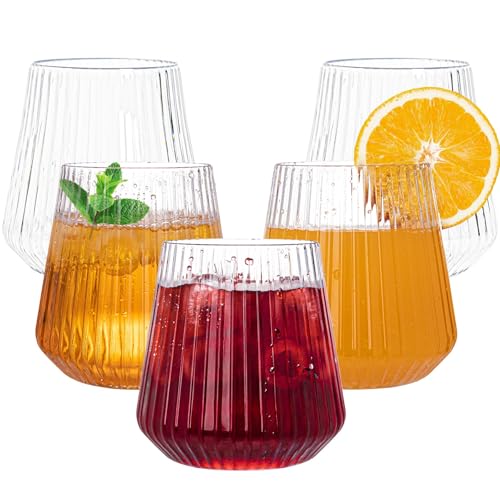N9R 24 Count Plastic Wine Glasses Disposable 14oz - Elegant Origami Ripple Design Shatterproof & Disposable for Whiskey Cocktail Champagne Parties Weddings Events
