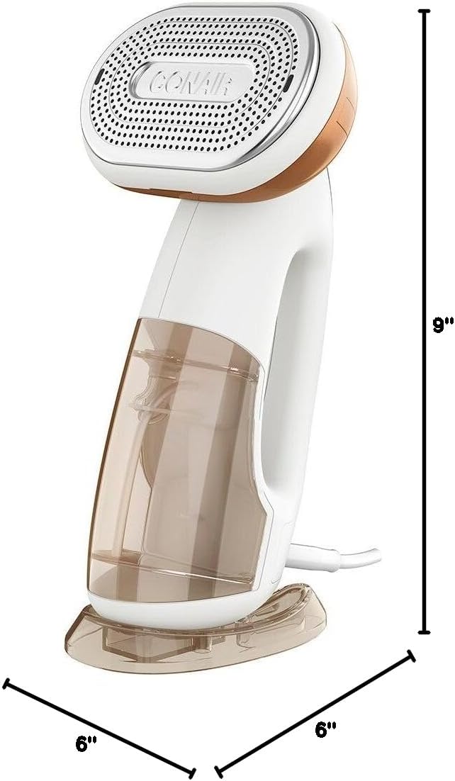 Conair Hand-Held Turbo ExtremeSteam Garment Steamer with dimensions labeled