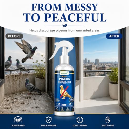 Image of Pigeon Repellent Spray for Balcony | Anti Pigeon Spray for Home | Bird Repellent for Balcony & Windows | Effective Pigeon Control Solution | Anti Bird Spray for Outdoor Indoor Use (200ML)