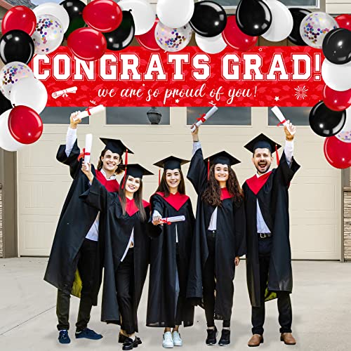 Image of 37Pcs Graduation Banner Balloon Decorations Class of 2026, Congrats Grad Banner Yard Outdoor Decorations, Graduation Balloons Banner Set for High School College Graduation Party Supplies, Red