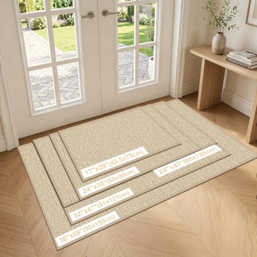 Image of LEKEEPGO Door Mat 17 inchx29 inch, Non Slip Door Mat Indoor Entrance, Rubber Backing Indoor Door mats Washable Absorbent Low-Profile Doormat Front Entryway Entry Resist Dirt Inside Door Mats, Khaki