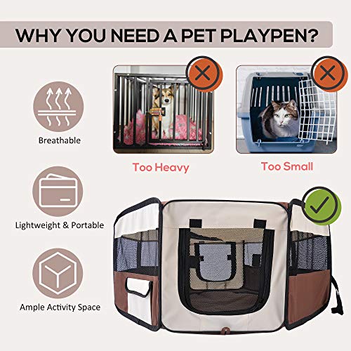 PawHut Portable Cat Dog Playpen Pet Puppy Rabbit Guinea Pig Pen Run Dia 90 x 41H cm Indoor & Outdoor Brown - Image 4