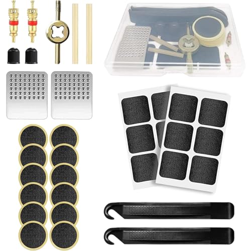 Xlihdzum 35Pcs Tyre Puncture Repair Kit Bicycle - Self-Adhesive Tyre Repair Kit, Complete Puncture Repair Kit Bicycle Tool Set with Patches Metal Rasp Storage Box for Road Mountain Bike