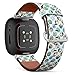 CJBROES Replacement Leather Watch Band, Compatible with Fitbit Versa 3 and Fitbit Sense of Wristband Bracelet Accessory - Crayon Flower Leaves Circles