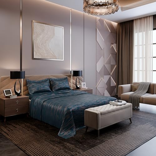 Image of Stoa Paris 350TC Luxstre Cotton Super King Printed Bedding Set for King & Double Size Beds with 2 Pillow Covers, 274 x 274cm Bedsheet, All-Season Comfort, Breathable, Home Decor, Panache 2.0 - Teal