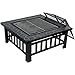 ZENY 32in Outdoor Fire Pits Outside Wood Burning Firepit Square Metal Fireplace Table Fire Bowl with Grill,Screen and Poker for Camping Bonfire Backyard BBQ