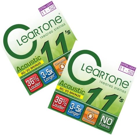 Cleartone Acoustic Guitar Strings - 80/20 Bronze Extra Light .011 .052 - 2 Pack