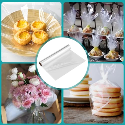 3 Mil Dicke Klare Cellophanfolie,86CM x 30M (43 cm nach der Faltung) Klare Cellophan Rolle,Transparent Geschenkfolie Groß,Geeignet für Anlässe wie Valentinstag, Weihnachten, Hochzeiten usw