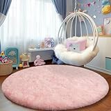 Pink Round Plush Rug for Living Room, Non-Slip Rugs, Furry Carpet for Nursery Room, Round Shaggy Rug for Living Room Area Rug 3Ft