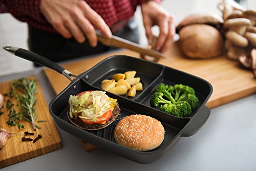 MasterPan Non-Stick 3 Section Meal Skillet, 11", Black - Thumbnail 4