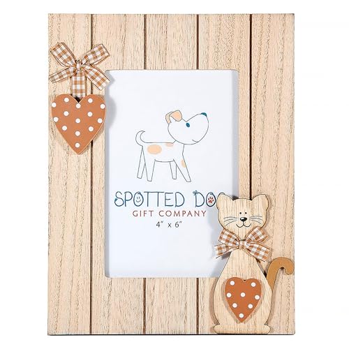SPOTTED DOG GIFT COMPANY Marco Fotos de Madera 10 x 15cm, Portafotos de Gato para Pared y Mesa, Regalos de Decoración del Hogar y la Habitación para los Amantes de los Gatos, Marrón