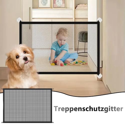 Treppenschutzgitter,Treppenschutzgitter Ohne Bohren Türgitter Türschutzgitter Türschutzgitter Ohne Bohren Treppengitter,Treppenschutzgitter Ausziehbar für Treppen Türen Terrasse(110x 72cm,Schwarz)
