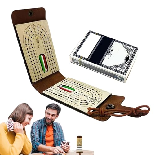 Conjunto de juegos de mesa de cribbato plegables - Tablero de cribbage liviano | Case de cuero falso, juego clásico de cribbage con mazo completo de cartas y 6 clavijas para la noche de juegos, viajar