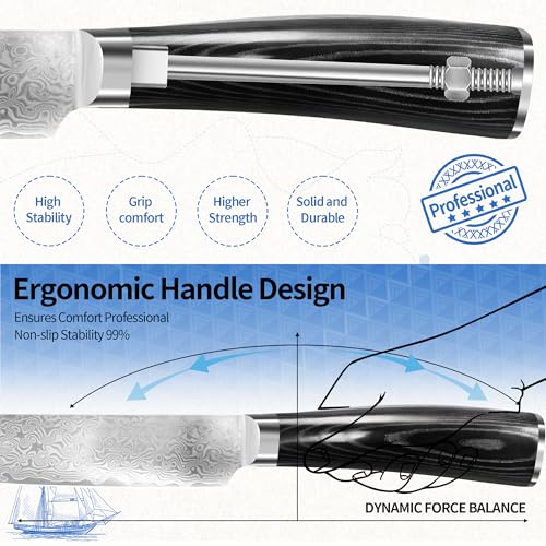 Image of XYJ 8 Inch Japanese Damascus Steel Chef Knife, Razor Sharp VG10 Core Damascus Knife Original, Full Tang Slicing Knife with Sheath, Durable Meat Cutting Knife for Kitchen Use