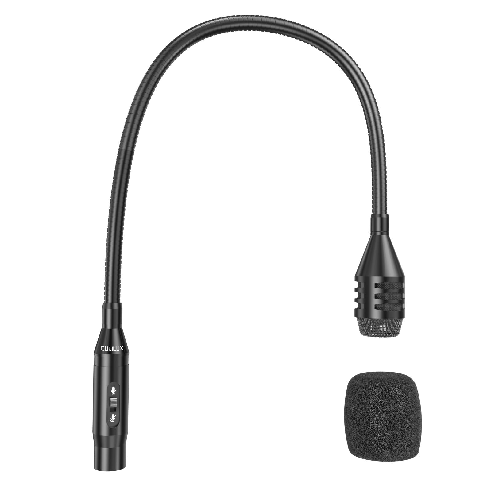 Cubilux XLR Micrófono de cuello de cisne con botón de silencio, micrófono XLR dinámico de 19 pulgadas con característica cardioide, micrófono de voz profesional para mesa de mezclas, conferencia