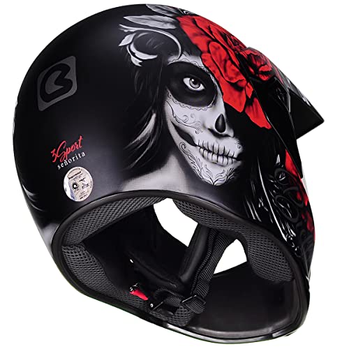 Capacete Fechado Moto Bieffe 3 Sport Senorita Preto Fosco com Vermelho 58