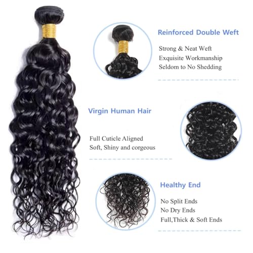 Mechones de pelo humano Remy Water Wave 150g, extensiones negras con ondas de agua definidas 3
