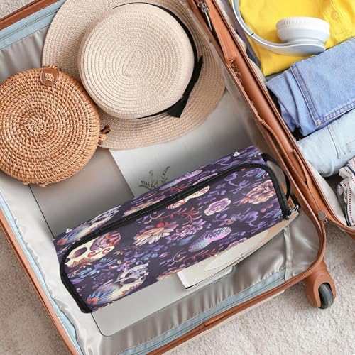 Bolso de viaje para herramientas de cabello Flowers Skull y alfombrilla resistente al calor, organizador para planchas, alisadores, rizadores y accesorios para el cuidado del cabello miniatura 7