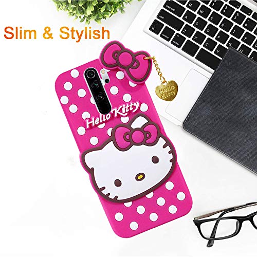 Image of Hello Kitty Back Case Cover for Redmi Note 8 Pro| 3D Cute Hello Kitty Case |Soft Silicone Rubber Back Cover with Pendant Kitty Cover for Redmi Note 8 Pro (Pink)