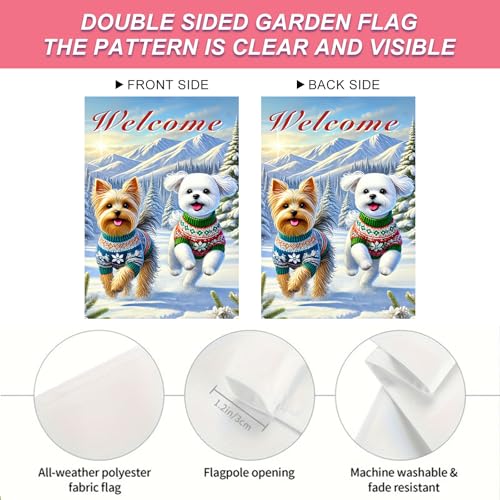 Image of BlissYard Garden Flag Dog Pair Winter 12x18 Inch Polyester
